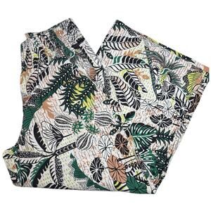 Tahari Wide Leg Tropical Print Linen Blend Pants Size M | Resort Style